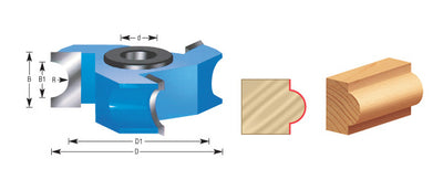 Amana Tool. Carbide Tipped 3 Wing Bullnose 3⁄4 Radius x 1 1⁄2 Bead Radius x 3 13⁄16 Dia x 2 x 1 & 1 1⁄4 Bore Shaper Cutter | SC572