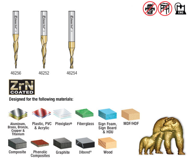 Amana Tool. Carving Ball Nose & Flat Bottom CNC Router Bit Collection | 3 Piece | Set 1⁄4" Shank, 1mm, 1⁄16 & 1⁄8 Dia | AMS-110