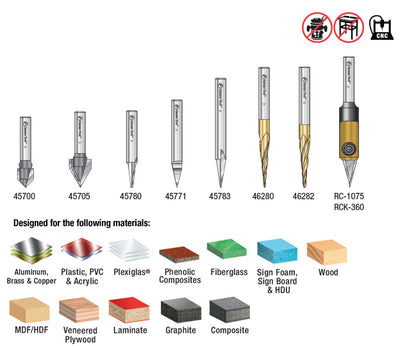 Amana Tool. V' Carving CNC Router Bit Collection | 8 Piece | 1⁄4 Shank | AMS-128