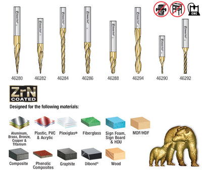 Amana Tool. Carving Ball Nose & Flat Bottom CNC Router Bit Collection | 8 Piece | Set 1⁄4" Shank | AMS-136