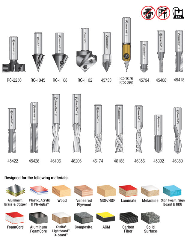 Amana Tool. Advanced General Purpose CNC Router Bit Collection | 18 Piece 