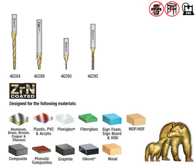 Amana Tool. Carving Ball Nose & Flat Bottom CNC Router Bit Collection | 4 Piece | Set 1⁄4" Shank, 1⁄16 & 1⁄8 Dia | AMS-141 