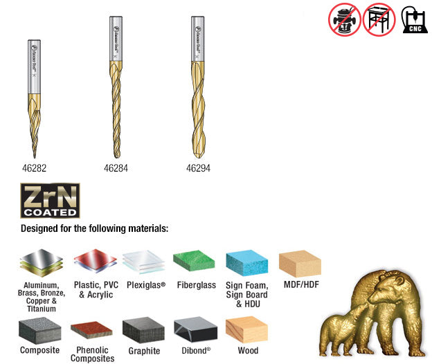 Amana Tool. Carving Ball Nose CNC Router Bit Collection | 3 Piece | Set 1⁄4" Shank, 1⁄16, 1⁄8 & 1⁄4 Dia | AMS-142