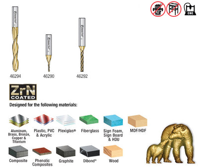 Amana Tool. Carving Ball Nose & Flat Bottom CNC Router Bit Collection | 3 Piece | Set 1⁄4" Shank, 1⁄16, 1⁄8 & 1⁄4 Dia | AMS-145 