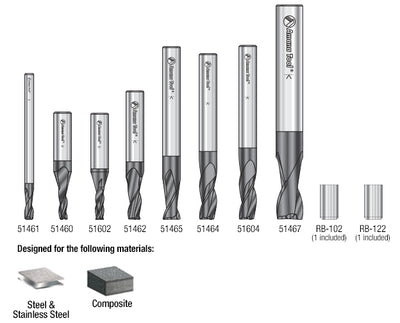 Amana Tool.Spiral End Mill CNC Router Bit Collection | 8 Piece | 1⁄8, 1⁄4 & 3⁄8" Shank | AMS-152