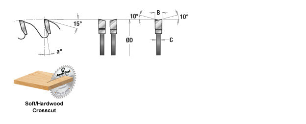 Amana Tool. Plywood⁄ Solid Wood⁄ Chipboard Cutting - 16" Dia x 60T ATB, 10° - 1" Bore | 716600 