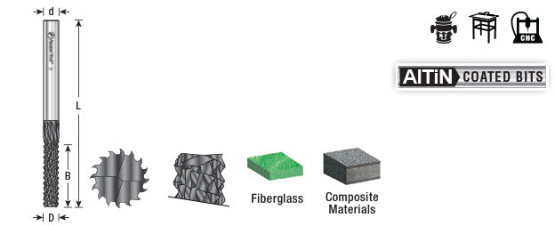 Amana Tool. Mill End Fiberglass & Composite Cutting CNC Router Bit | 1⁄8 Dia x 1⁄2 x 1⁄8 Shank | 48050-E 
