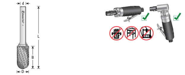 Amana Tool. SC Burrs Radius Cylinder Double Cut Burr Bit | 1⁄2 Dia x 1 x 1⁄4 Shank | BURS-124 