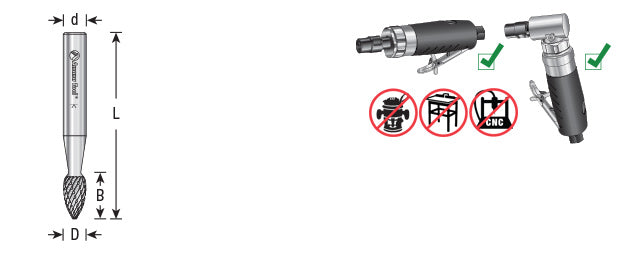 Amana Tool. SH Burrs Flame Double Cut Burr Bit | 1⁄4 Dia x 1⁄2 x 1⁄4 Shank | BURS-202 