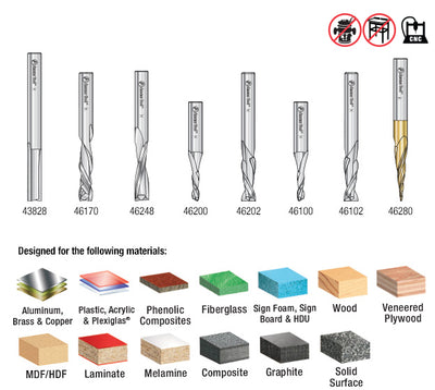 Amana Tool. Spiral Compression CNC Router Bit Collection | 8 Piece | 1⁄4 Shank | AMS-137 