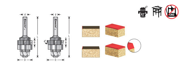 Amana Tool. 4 Wing Single Bevel Trim Cutter Assembly | 25°x 1 1⁄16 Dia x 1⁄4 x 1⁄2" Shank | 47410 