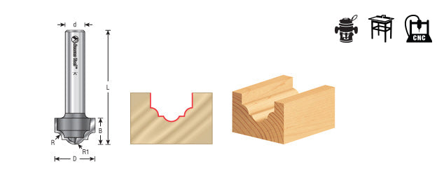 Amana Tool. Classical Groove Router Bit | 9⁄64 Radius x 3⁄4 Dia x 1⁄2 x 1⁄2" Shank | 56112 