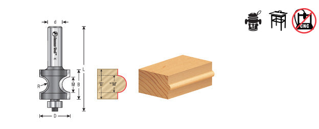 Amana Tool. Bullnose Router Bit | 9⁄64 Radius x 21⁄32 Dia x 3⁄4 x 1⁄4" Shank | 51568 