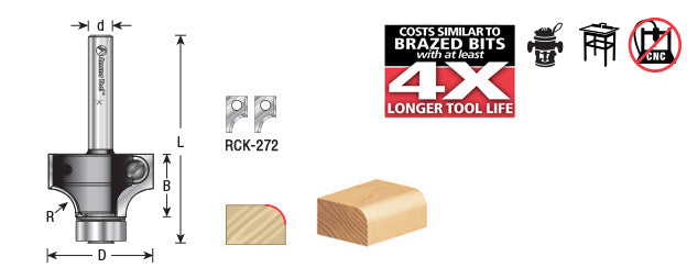 Amana Tool. Corner Rounding Router Bit | 1⁄4 Radius x 1 Dia x 1⁄2 x 1⁄4"Shank | RC-49504 