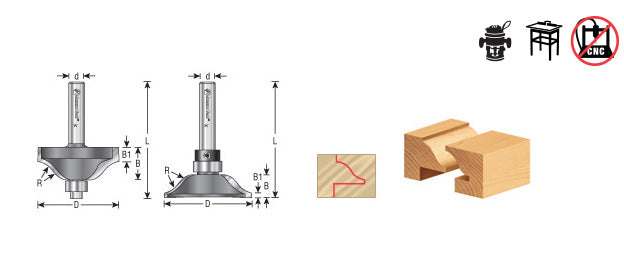 Amana Tool. Ogee Rail Router Bit | 11⁄32 Radius x 1 19⁄32 Dia x 3⁄8 x 1⁄4" Shank | 49666 