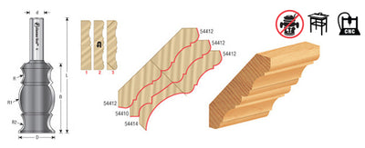 Amana Tool. Reversible Crown Molding Router Bit | 3⁄8 x 7⁄8 x 7⁄16 Radius x 1 1⁄4 Dia x 2 7⁄16 x 1⁄2" Shank | 54412 