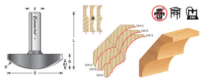 Amana Tool. Horizontal Crown Molding Router Bit | 1 3⁄4 Radius x 2 1⁄4 Dia x 5⁄8 x 1⁄2" Shank | 54414 