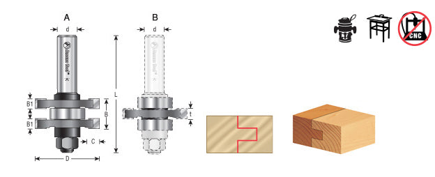 Amana Tool. Tongue & Groove Assembly Router Bit | 3⁄8 Kerf x 1 5⁄8 Dia x 1 1⁄8 x 1⁄2" Shank | 55401 