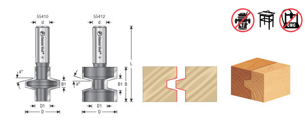 Amana Tool. Wedge Tongue & Groove Router Bit | 15°x 1 1⁄4 Dia x 1 1⁄4 x 1⁄2" Shank | 55412 