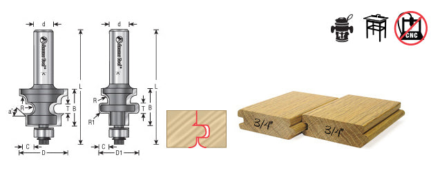 Amana Tool. Flooring Router Bit Sets with Nail Slot | 1 13⁄64 Dia x 15⁄16 x 1⁄2" Shank | 55456 