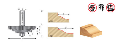 Amana Tool. Ogee Raised Panel Router Bit | 3⁄4 Radius x 2 5⁄8 Dia x 5⁄8 x 1⁄2" Shank | 54118 