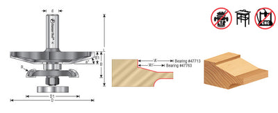 Amana Tool. Traditional Raised Panel Router Bit | 15°x 1 3⁄8 Angle x 3 3⁄8 Dia x 1 1⁄16 x 1⁄2" Shank | 54227 