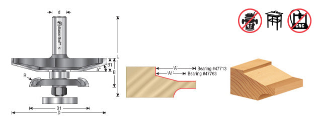 Amana Tool. Traditional Raised Panel Router Bit | 15°x 1 3⁄8 Angle x 3 3⁄8 Dia x 1 1⁄16 x 1⁄2" Shank | 54227 