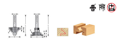 Amana Tool. Bead Rail Cutter Router Bit | 23⁄64 Radius x 1 1⁄2 Dia x 9⁄16 x 1⁄4" Shank w⁄BB | 49646 