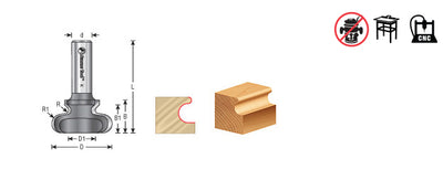 Amana Tool. Finger Grip Router Bit | 3⁄32 x 3⁄16 Radius x 3⁄4 Dia x 3⁄4 x 1⁄2" Shank | 53806 