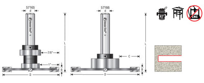 Amana Tool. Cut-Out Router Bit | 3 Dia x 3⁄16 x 1⁄2" Shank x 27⁄32 Depth of Cut | 57165 