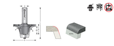 Amana Tool. Undermount Bowl Router Bit | Roundover 18°x 2 1⁄4 Dia x 1 1⁄4 x 1⁄2" Shank | 57130 