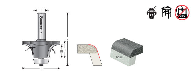 Amana Tool. Undermount Bowl Router Bit | Roundover 18°x 2 1⁄8 Dia x 1 x 1⁄2" Shank | 57128