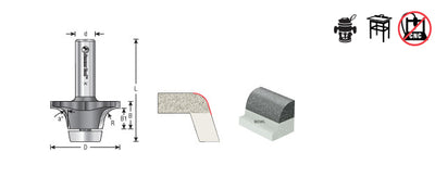 Amana Tool. Undermount Bowl Router Bit | Corian 17°x 1 25⁄32 Dia x 11⁄16 x 1⁄2" Shank | 57156 