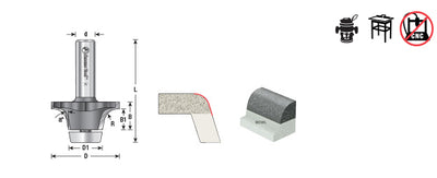 Amana Tool. Undermount Bowl Router Bit | 10°x 2 9⁄64 Dia x 63⁄64 x 1⁄2" Shank | 57267 