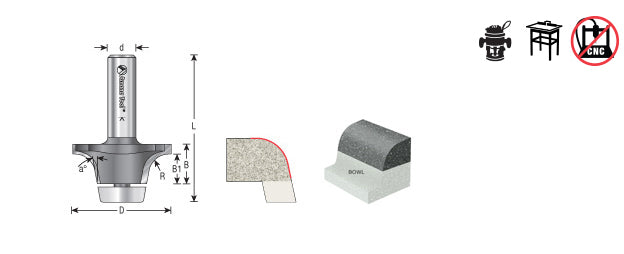 Amana Tool. Wilsonart Bowl Roundover Router Bit | 12°x 2 3⁄8 Dia x 7⁄8 x 1⁄2" Shank | 57161 