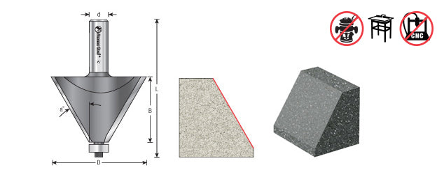 Amana Tool. Chamfer Router Bit | 45°x 2 Dia x 3⁄4 x 1⁄2" Shank | 57220 