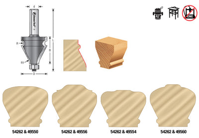 Amana Tool. Handrail Router Bit | 1⁄8 x 19⁄32 Radius x 1 3⁄8 Dia x 1 1⁄2 x 1⁄2 Shank | 54262 