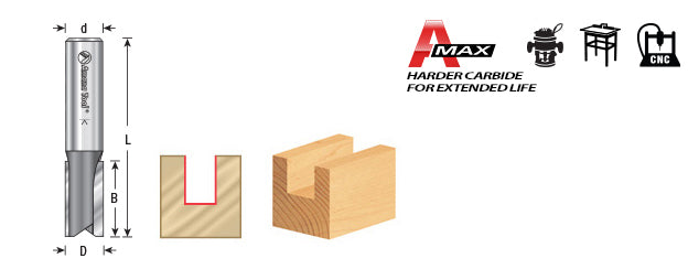 Amana Tool. Straight Plunge Router Bit | 2 Flute | 1⁄2 Dia x 3⁄4 x 1⁄2" Shank | 45419 