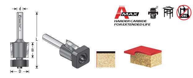 Amana Tool. Laminate Trimmer with Euro Square Bearing Router Bit | 3⁄4 Dia x 5⁄8 x 1⁄4"Shank | 47148 