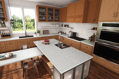 White Marble Herringbone - 9310 - Modern Kitchen Countertops