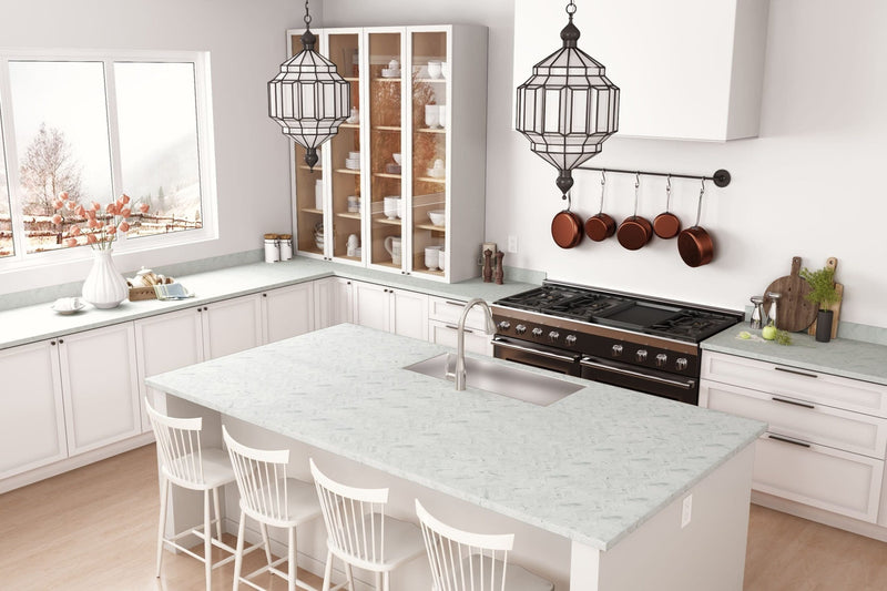 White Marble Herringbone - 9310 - Traditional Kitchen Countertops