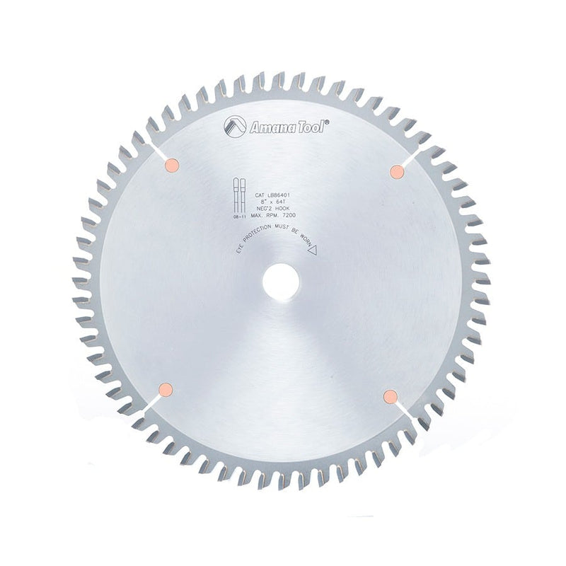 Amana Tool. Non-Melt Plastic Cutting Blade - 8" Dia x 64T M-TCG - 2° - 5⁄8 Bore | LB86401 