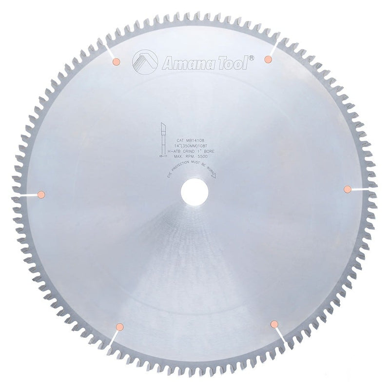 Amana Tool. Double Sided Melamine & Laminate - 14" Dia x 108T H-ATB, -6° - 1" Bore | MB14108