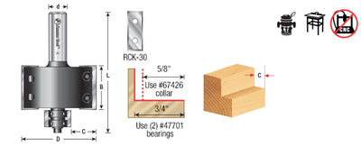 Amana Tool. Insert Superabbet Jr. Router Bit | 2 Dia x 30mm x 1⁄2" Shank | RC-49360 