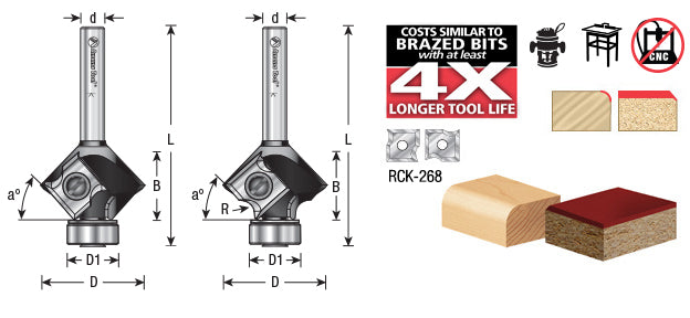 Amana Tool. Corner Rounding Router Bit | 1⁄8 Radius x 1 Dia x 3⁄8 x 1⁄4"Shank | RC-49496