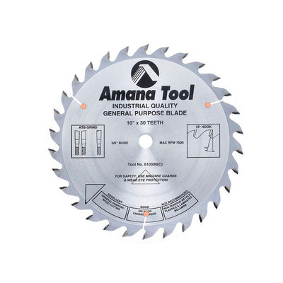 Amana Tool. Multi-Use Ripping & General Purpose Blade - 10" Dia x 30T ATB 20° - 5⁄8 Bore | 610300 