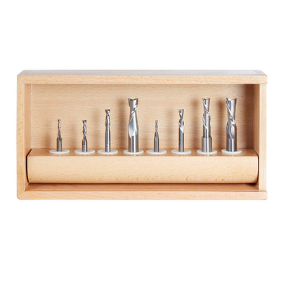 Amana Tool. Up & Down-Cut Spiral CNC Router Bit Collection | 8 Piece | 1⁄4, 3⁄8 & 1⁄2 Shank | AMS-125 