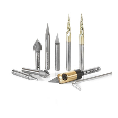 Amana Tool. V' Carving CNC Router Bit Collection | 8 Piece | 1⁄4 Shank | AMS-128