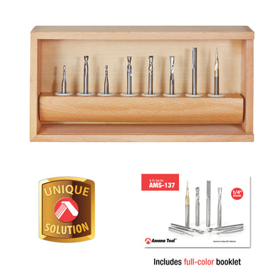 Amana Tool. Spiral Compression CNC Router Bit Collection | 8 Piece | 1⁄4 Shank | AMS-137 