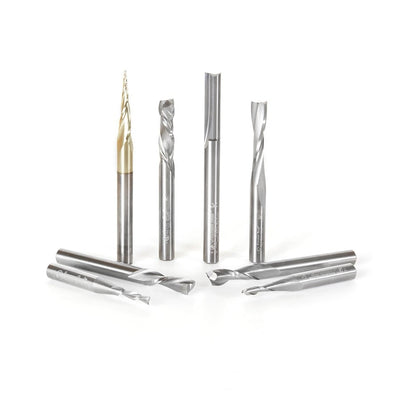 Amana Tool. Spiral Compression CNC Router Bit Collection | 8 Piece | 1⁄4 Shank | AMS-137 